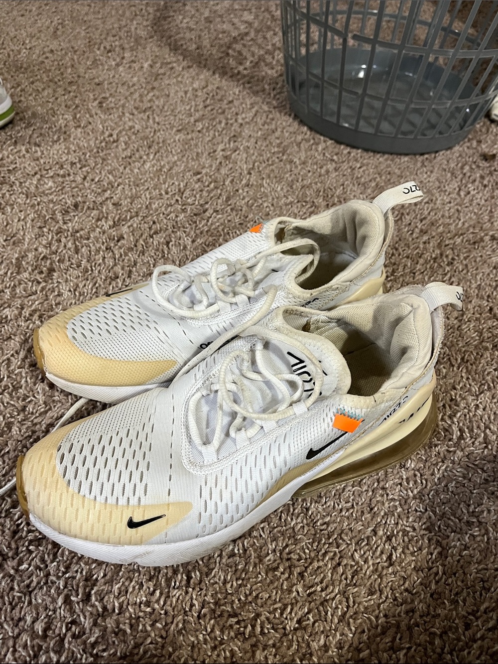 off white Nike White Sneakers with Light Yellow and Orange Accents